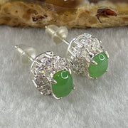 Type A Natural Green Jadeite Cabochon 6.7 by 5.2 by 2.5m Stone for Setting 4.46g (On Silver Earrings Mold) - Huangs Jadeite and Jewelry Pte Ltd