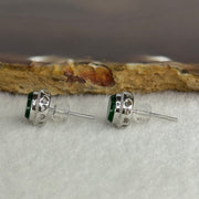 Type A Icy Old Mine Full Green Hua Qing Jade Jadeite with Diamonds Round Earrings 2.35g 9.5 by 9.5 by 5.7mm - Huangs Jadeite and Jewelry Pte Ltd