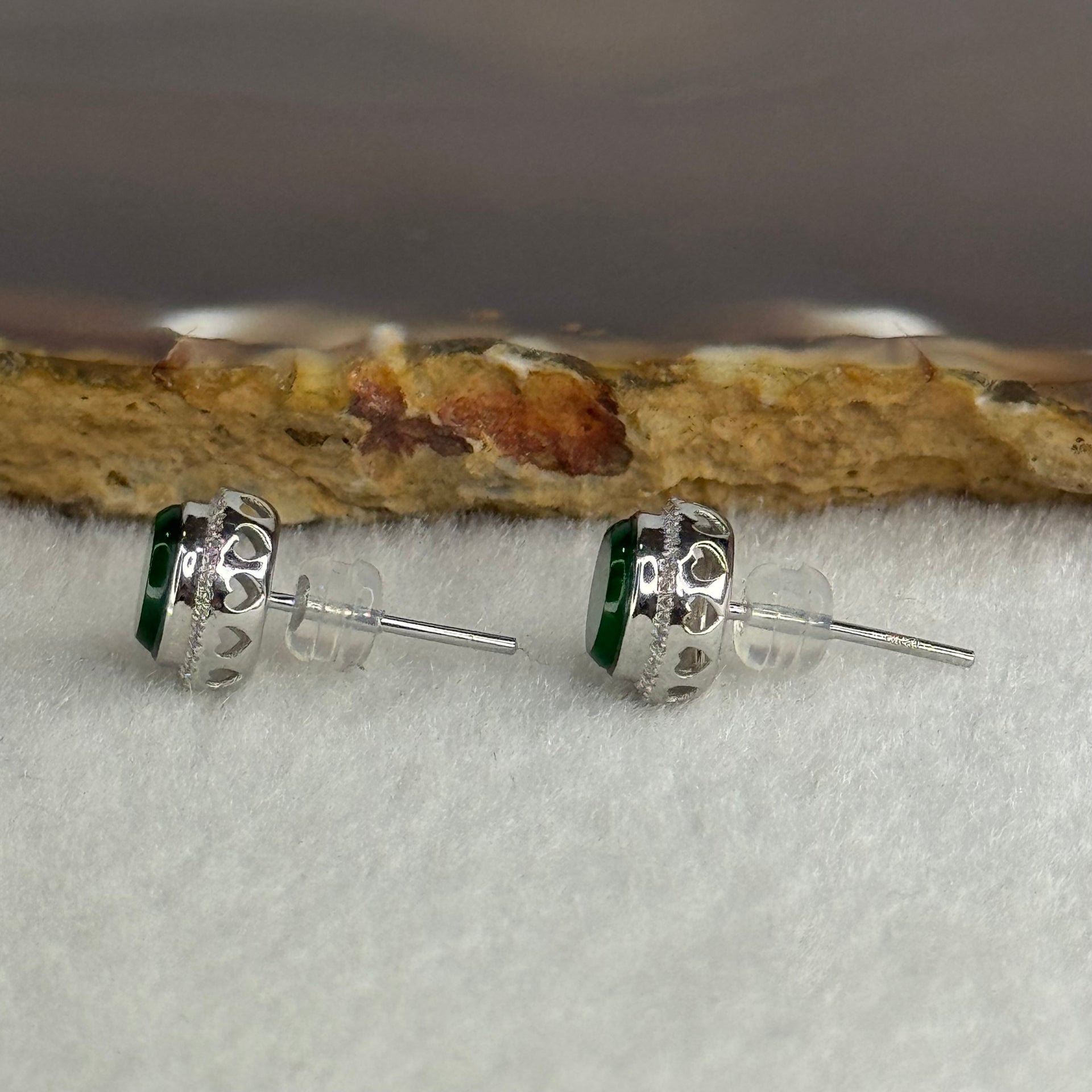 Type A Icy Old Mine Full Green Hua Qing Jade Jadeite with Diamonds Round Earrings 2.35g 9.5 by 9.5 by 5.7mm - Huangs Jadeite and Jewelry Pte Ltd