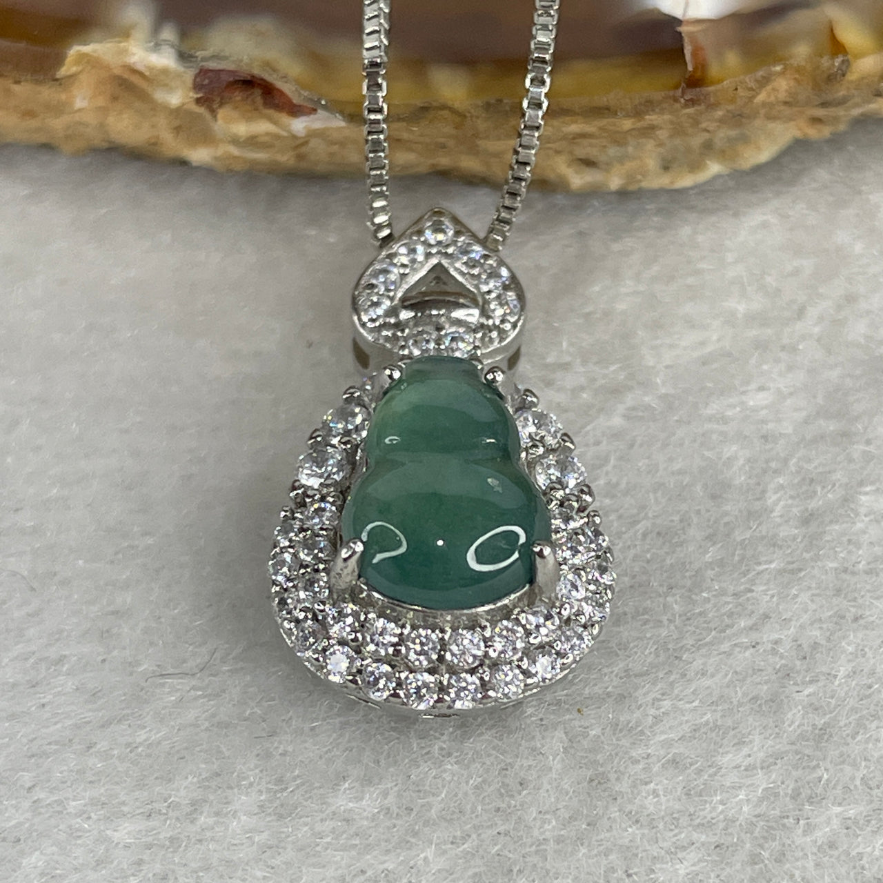 Certified Natural Type A Icy Blueish-Green Jadeite Hulu Pendant | Solid S925 Sterling Silver Bail | 44cm Adjustable Stainless Steel Necklace | 10.6x8.2x2.5mm "Sacred Calabash" Prosperity & Lifeforce Amulet (3.16g)