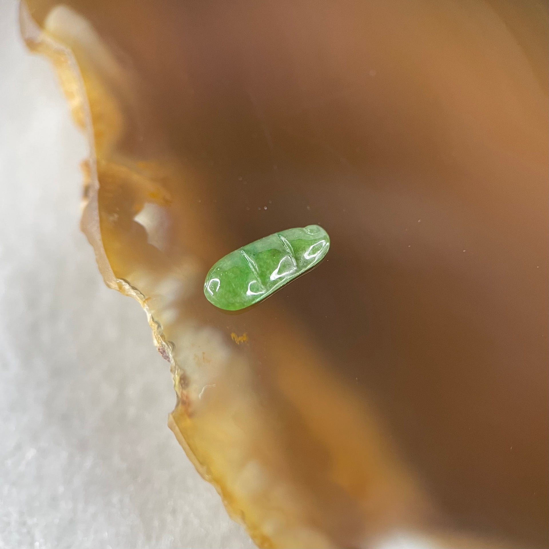 Type A Old Mine Full Green Jadeite Peapod Charm Stone For Setting 0.12g 8.8 by 3.5 by 1.5mm - Huangs Jadeite and Jewelry Pte Ltd