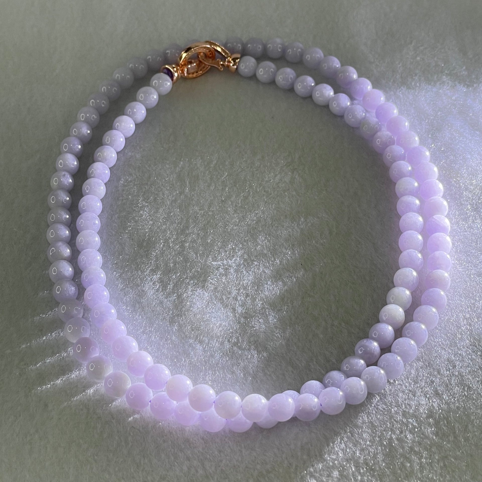 Type A Full Lavender Jadeite Beads Necklace 44.24g 64cm 6.1mm 108 Beads - Huangs Jadeite and Jewelry Pte Ltd