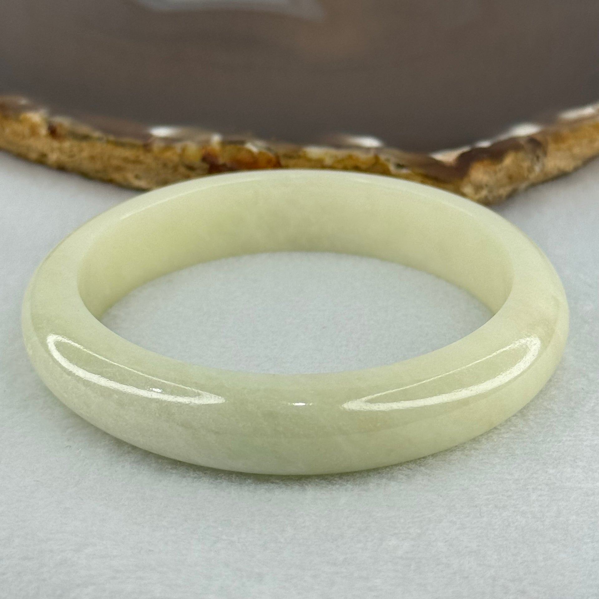 Type A Light Green Jadeite Bangle Internal Diameter 57.5mm 57.45g 12.8 by 8.4mm (Very Slight External Rough) - Huangs Jadeite and Jewelry Pte Ltd