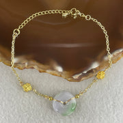 Natural Type A Lavender & Green Jadeite Ping An Kou Gold Accent Bracelet | Peace Disc Adjustable Bracelet (6.55g | 13–21cm | 17.2 x 5.5mm) - Huangs Jadeite and Jewelry Pte Ltd