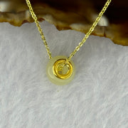 Natural Yellowish Nephrite Ping An Kou Donut 999 Gold Pendent in Gold Color Necklace 2.91g 10.1 by 6.5mm - Huangs Jadeite and Jewelry Pte Ltd
