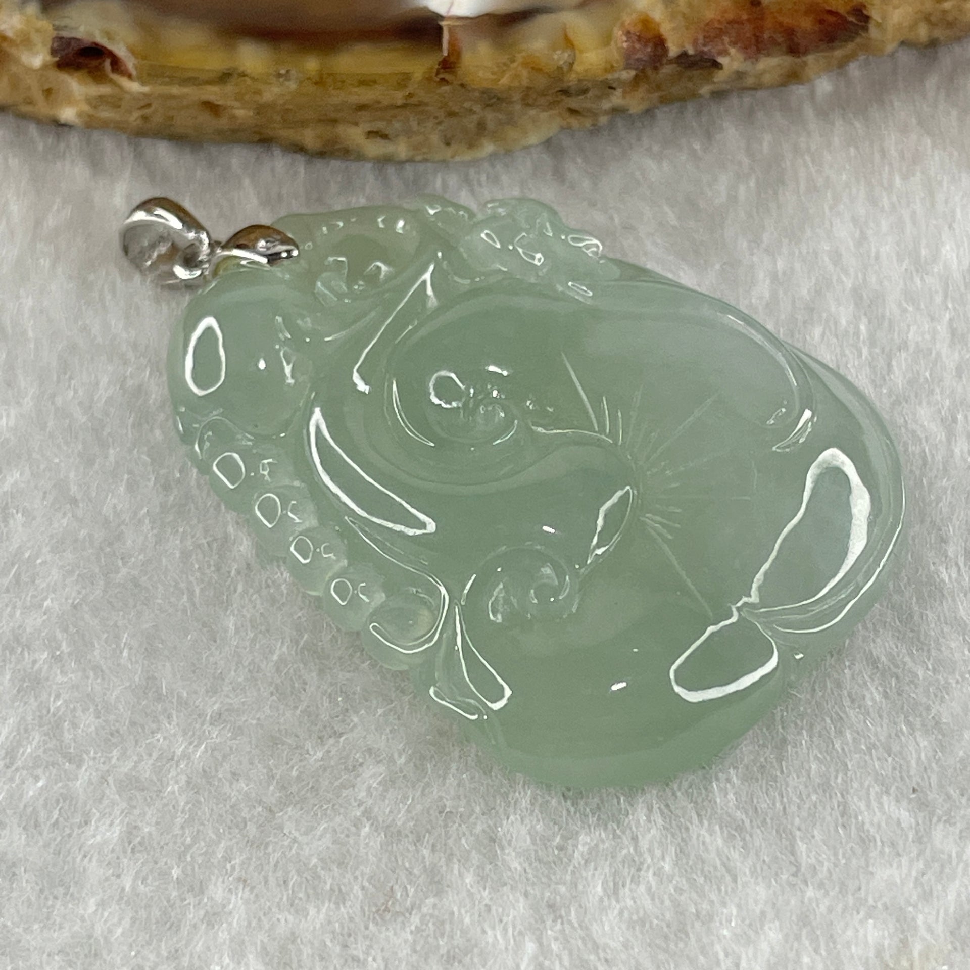18K 750 White Gold Type A Icy Sky Blue Jadeite Ruyi with Bat Pendant 12.36g 35.5 by 26.6 by 7.1mm - Huangs Jadeite and Jewelry Pte Ltd