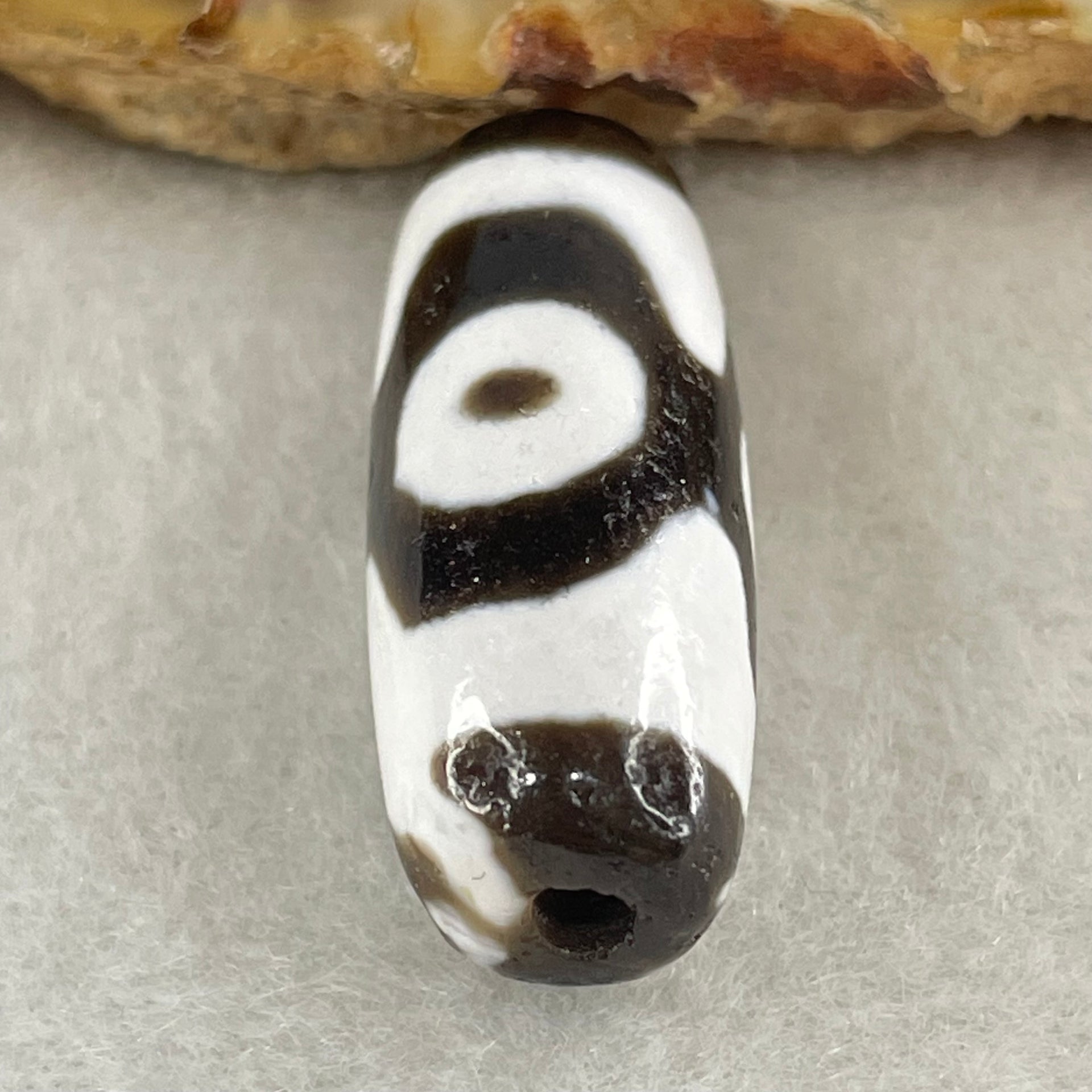 Natural Powerful Tibetan Old Oily Agate 3 Eyes Dzi Bead Heavenly Master (Tian Zhu) 三眼天诛 4.99g 27.6 by 10.8mm - Huangs Jadeite and Jewelry Pte Ltd