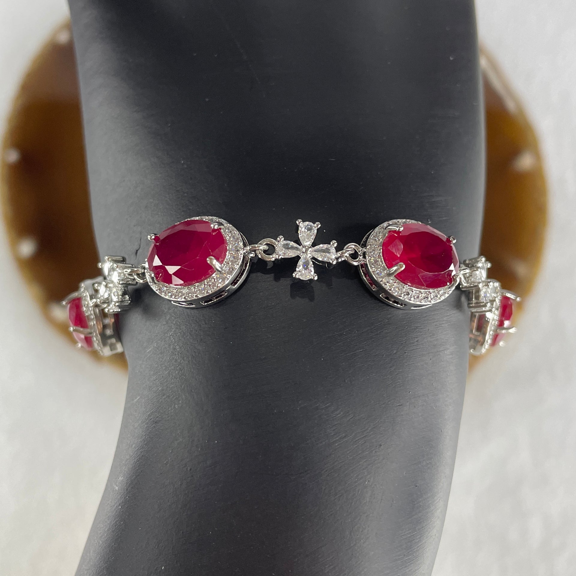 Certified Man Made Ruby Bracelet with Cubic Zirconia9.50g 10.0 by 8.0 by 3.0mm - Huangs Jadeite and Jewelry Pte Ltd