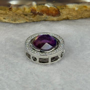 Natural Meteorite Spinning High Energy Feng Shui Charm in S925 Silver with Crystals For Necklace / Bracelet (Purple with Yellow Color) 4.10g 16.8 by 7.3mm - Huangs Jadeite and Jewelry Pte Ltd