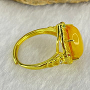 Natural Yellow Butterscotch Amber in S925 Sliver Gold Color Ring (Adjustable Size) 2.43g 2.43g 14.0 by 10.2 by 6.0mm - Huangs Jadeite and Jewelry Pte Ltd