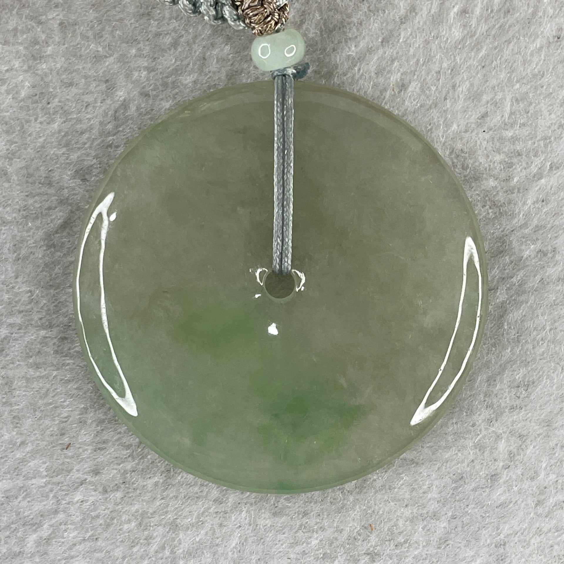 Grand Master Natural Semi Icy Light Green Jadeite Ping An Kou Pendant 20.36g 39.2 by 5.7mm - Huangs Jadeite and Jewelry Pte Ltd