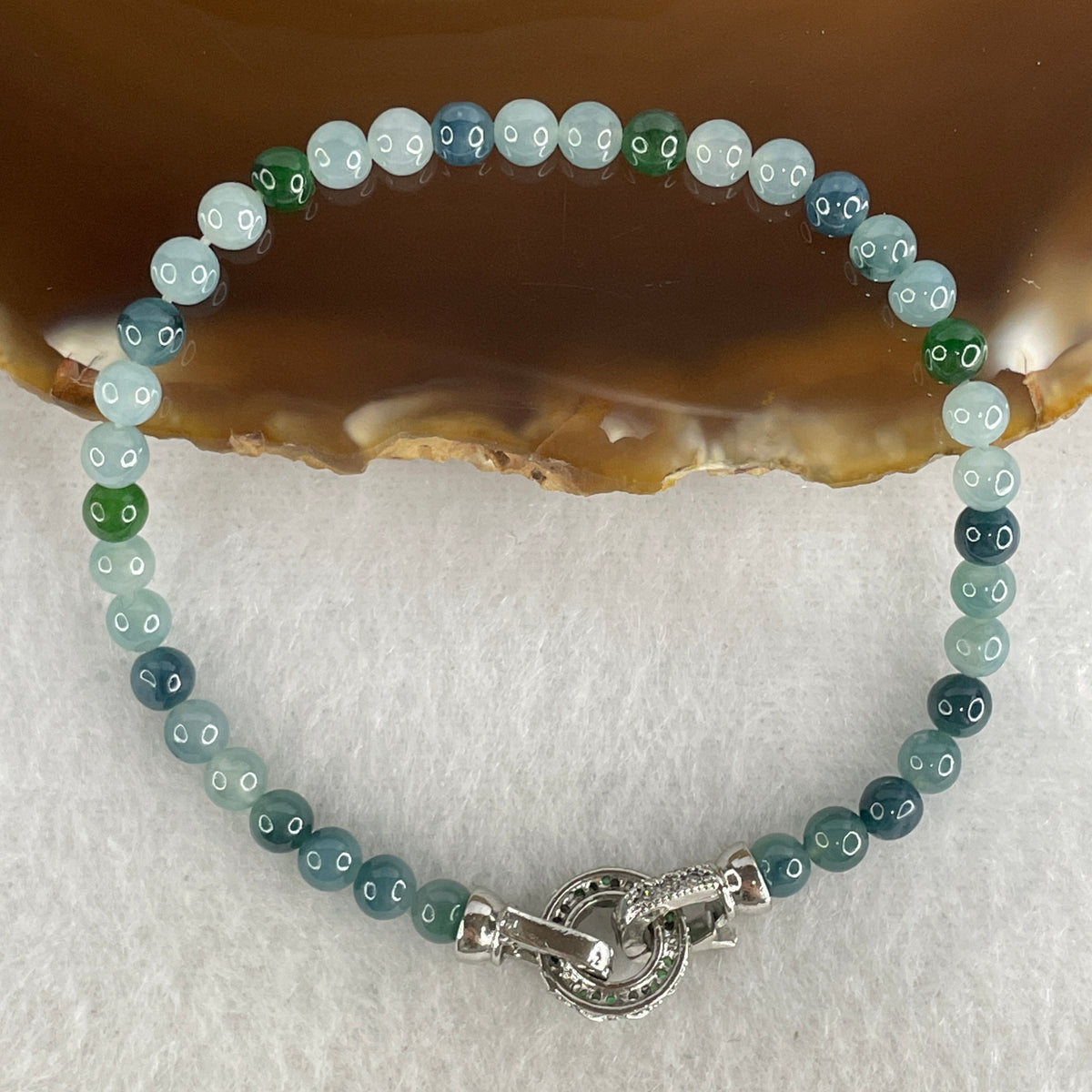Certified Natural Type A Jelly Blue & Green Jadeite Beads Bracelet | (6.49g | 15cm | 4.2mm | 38 Beads | Throat, Heart & Third Eye Chakra Synergy, Executive Calm & Feng Shui Peace Talisman)