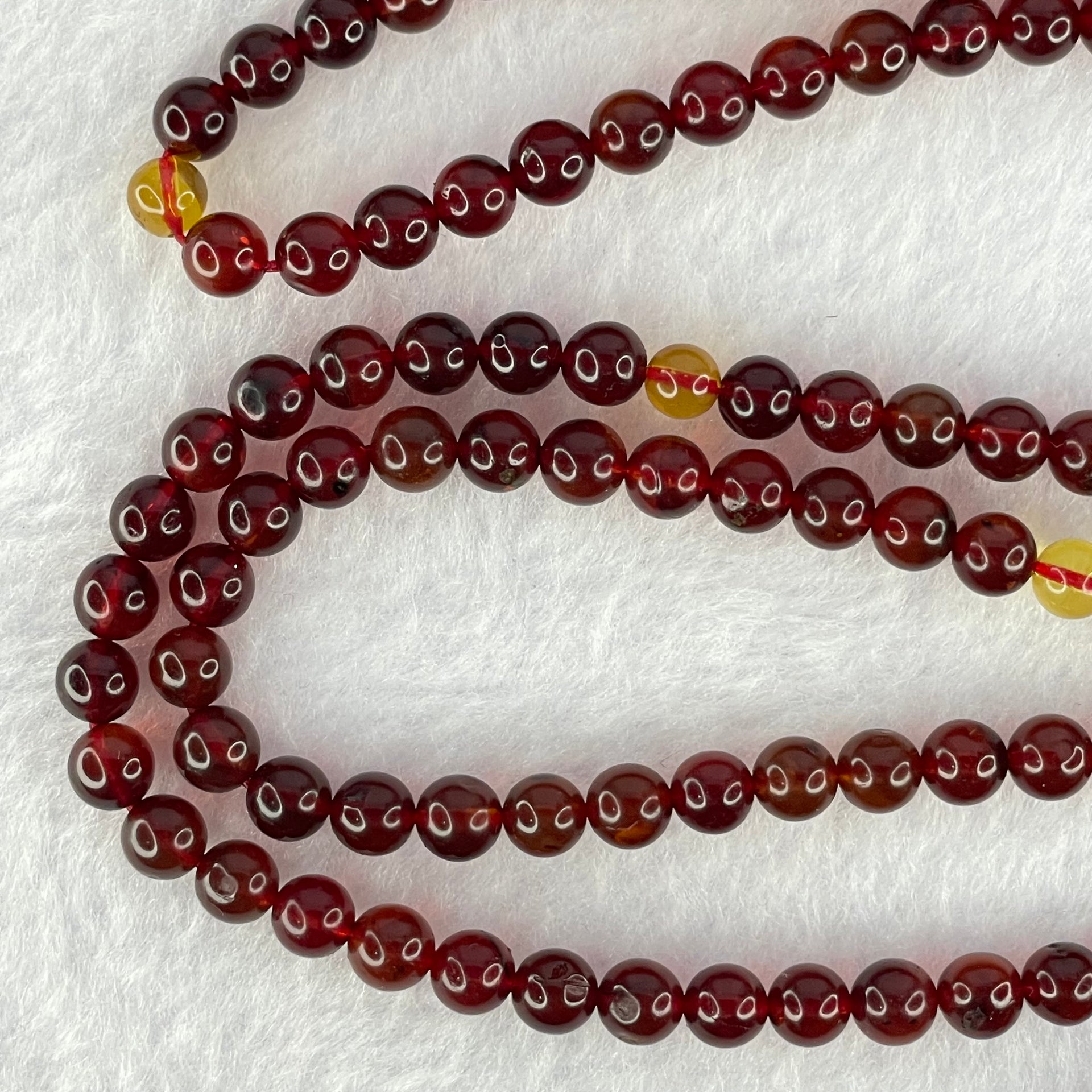 Natural Red Blood with Yellow Amber Beads Necklace 天然血珀项链 12.30g 60cm 5.6mm 110 Beads - Huangs Jadeite and Jewelry Pte Ltd