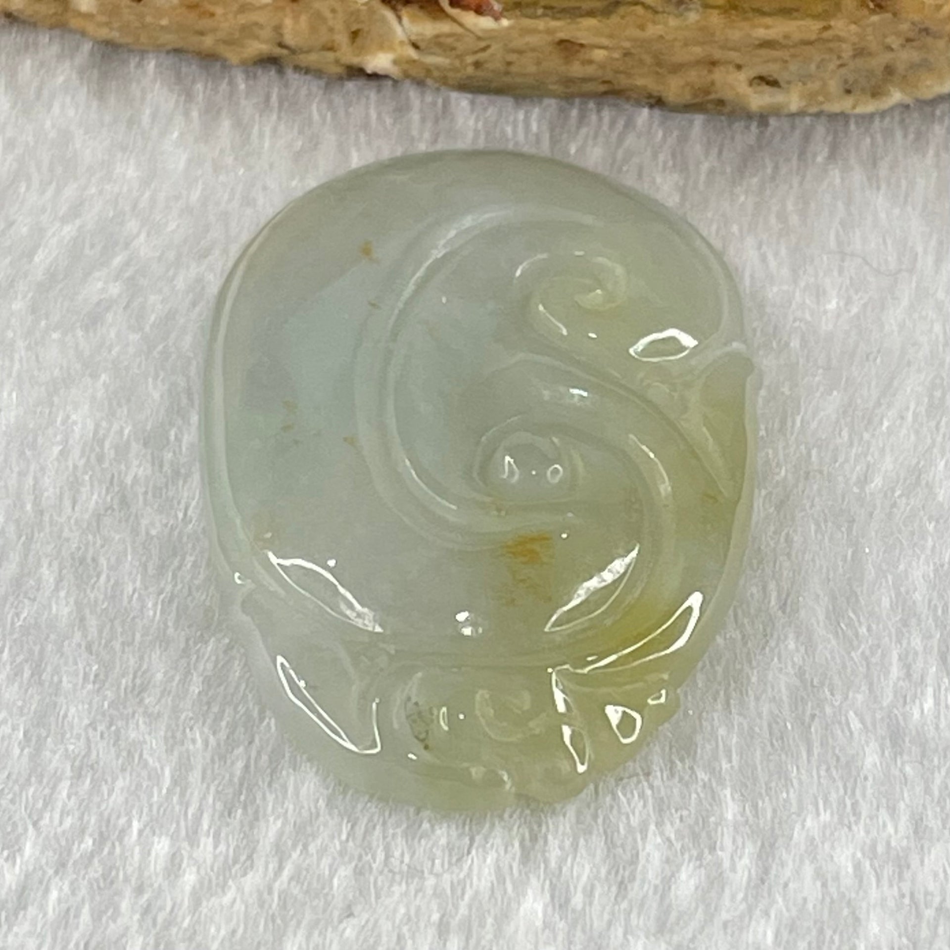 Type A Faint Lavender Green with Yellow Spots Jadeite Ruyi Pendant 6.92g 35.3 by 22.0 by 5.3mm - Huangs Jadeite and Jewelry Pte Ltd