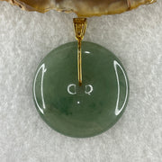 Type A Natural Semi Icy Green with Green Piao Hua Jadeite Ping An Kou Pendant with 18K Yellow Gold Clap 10.67g 30.5 by 5.2mm - Huangs Jadeite and Jewelry Pte Ltd