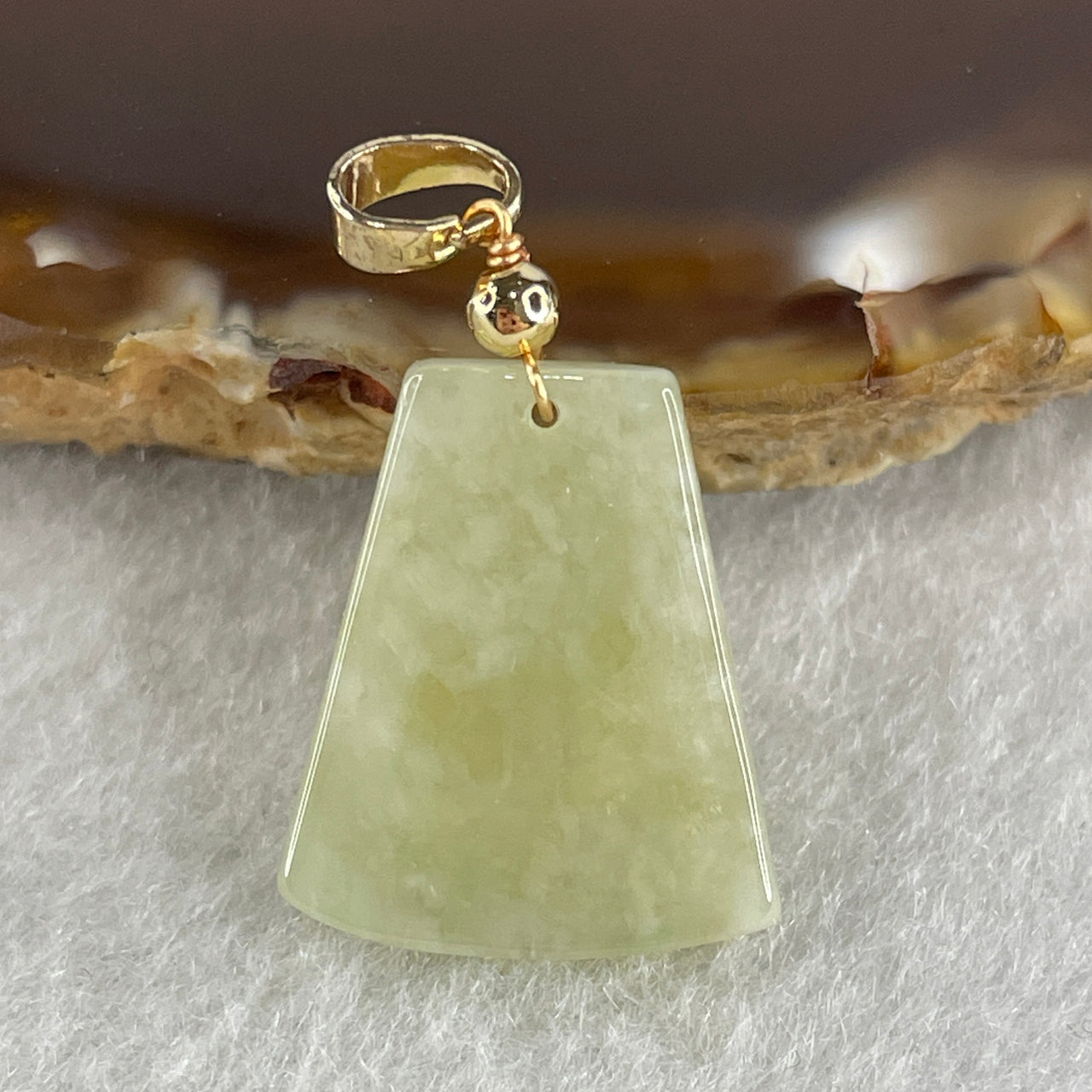 Type A Greenish Yellow Jadeite Wu Shi Pai Pendant 2.49g 18.7 by 15.6 by 3.2mm - Huangs Jadeite and Jewelry Pte Ltd