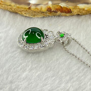 Type A Icy Green Omphasite Jadeite 11.1 by 9.2 by 6.0mm With Crystals in S925 Sliver Necklace 5.28g - Huangs Jadeite and Jewelry Pte Ltd