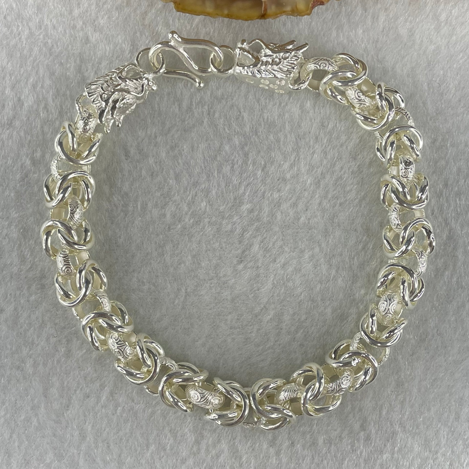 Pure 999 Sliver Double Dragon Heads Chain Bracelet 22.06g 17cm 7.5mm 15.0 by 8.0 by 8.3mm - Huangs Jadeite and Jewelry Pte Ltd