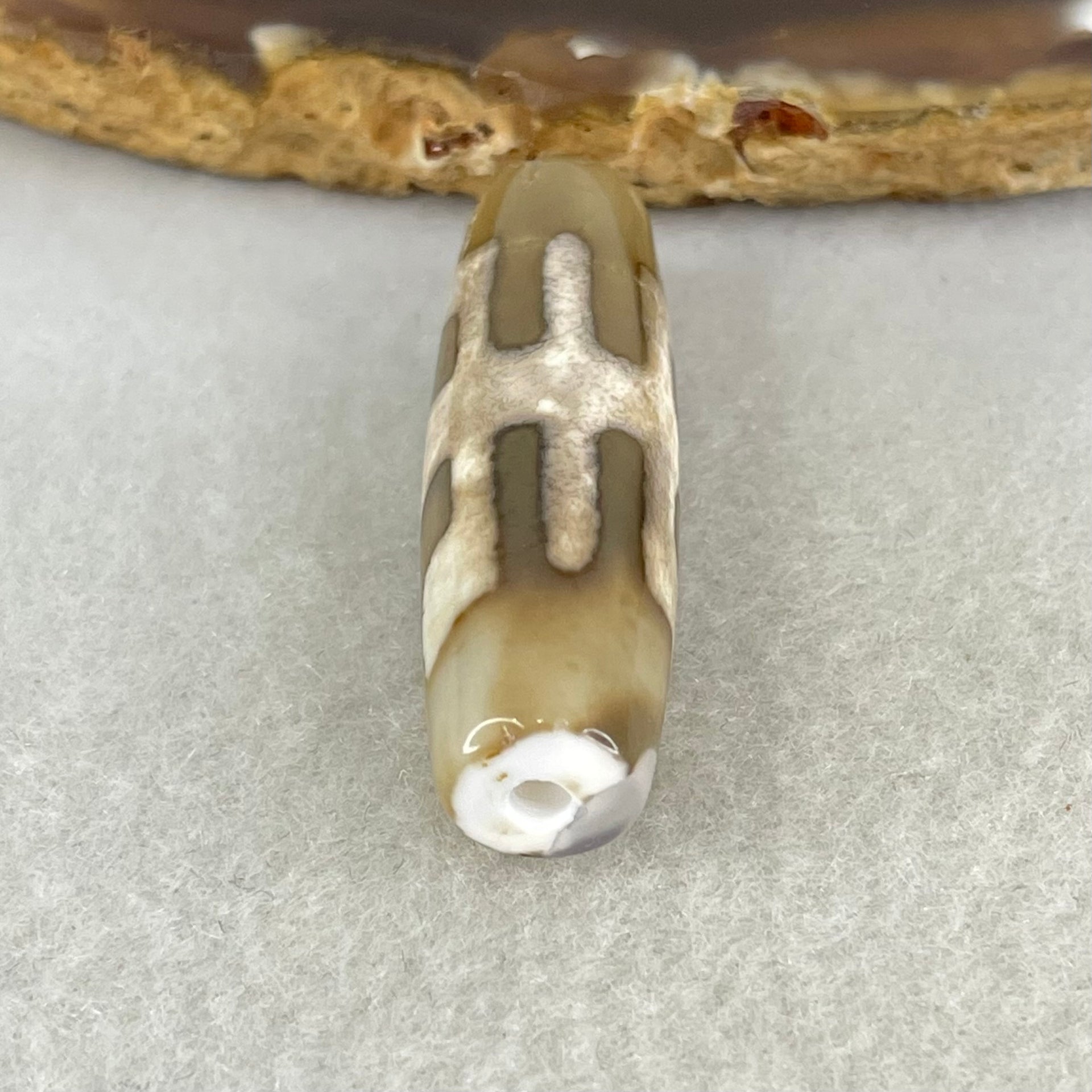 Natural Powerful Tibetan Old Oily Agate Patina Guiren Tairen Human Dzi Bead Totem Amulet Heavenly Master (Tian Zhu) 贵人天诛 8.66g 38.7 by 11.9mm - Huangs Jadeite and Jewelry Pte Ltd