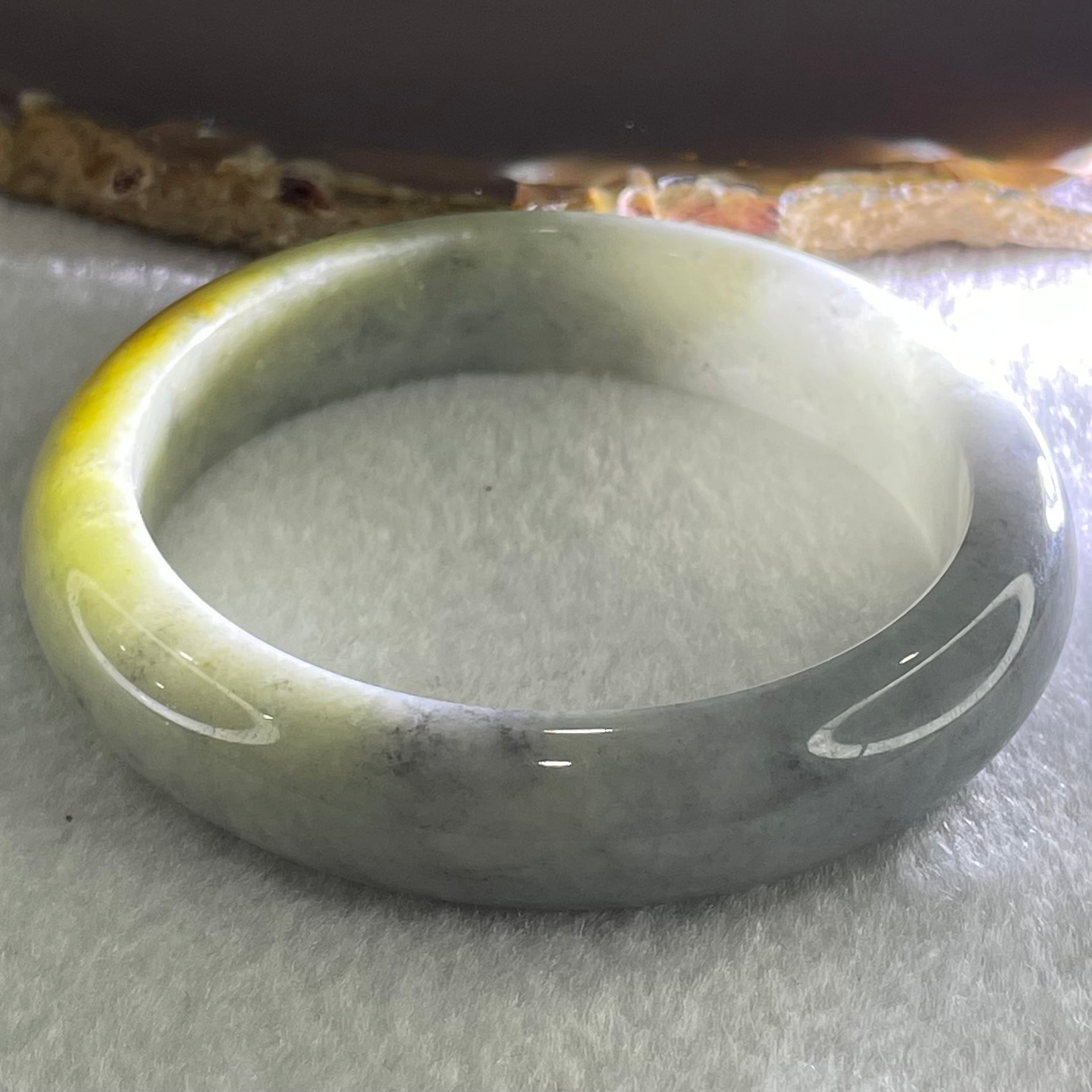 Type A Light Blueish Green with Brownish Yellow Patch Jadeite Bangle 59.53g Internal Diameter 57.4mm 13.4 by 8.3mm (Close to Perfect) - Huangs Jadeite and Jewelry Pte Ltd