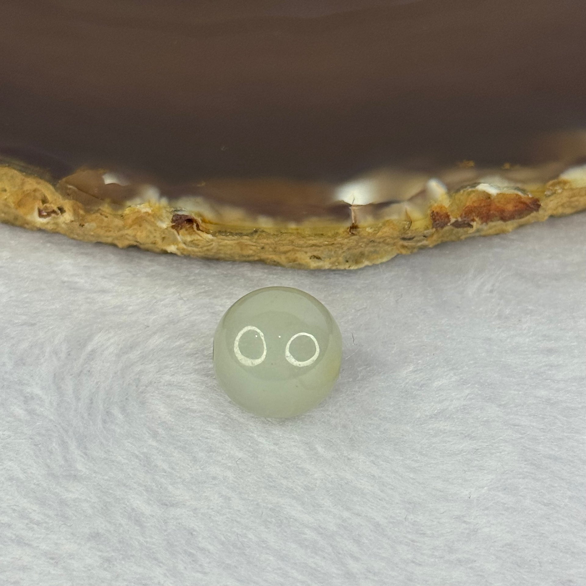 Type A Jelly Light Green with Brown Patches Jadeite Bead for Bracelet/Necklace/Earrings/Ring 4.17g 13.6mm - Huangs Jadeite and Jewelry Pte Ltd
