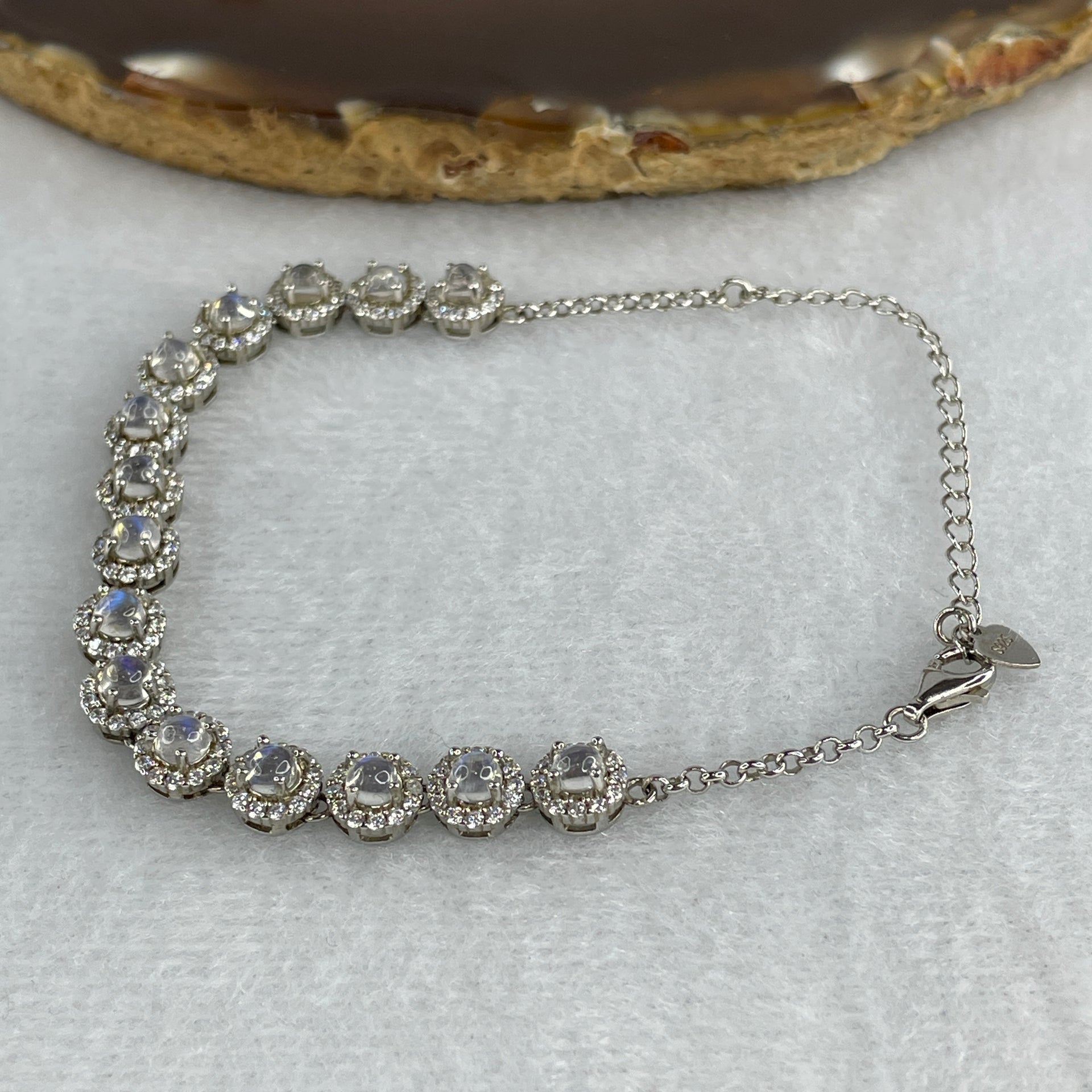 Natural Rainbow Moonstone Beads in S925 Sliver Bracelet 7.39g 13-17cm 3.0 by 2.5mm 15 Pcs - Huangs Jadeite and Jewelry Pte Ltd