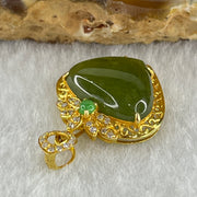 Type A Natural Icy Green Jadeite Heart Shape in 18K 750 Yellow Gold and Diamonds Clasp Pendant 1.83g 10.5 by 13.0 by 3.0mm - Huangs Jadeite and Jewelry Pte Ltd