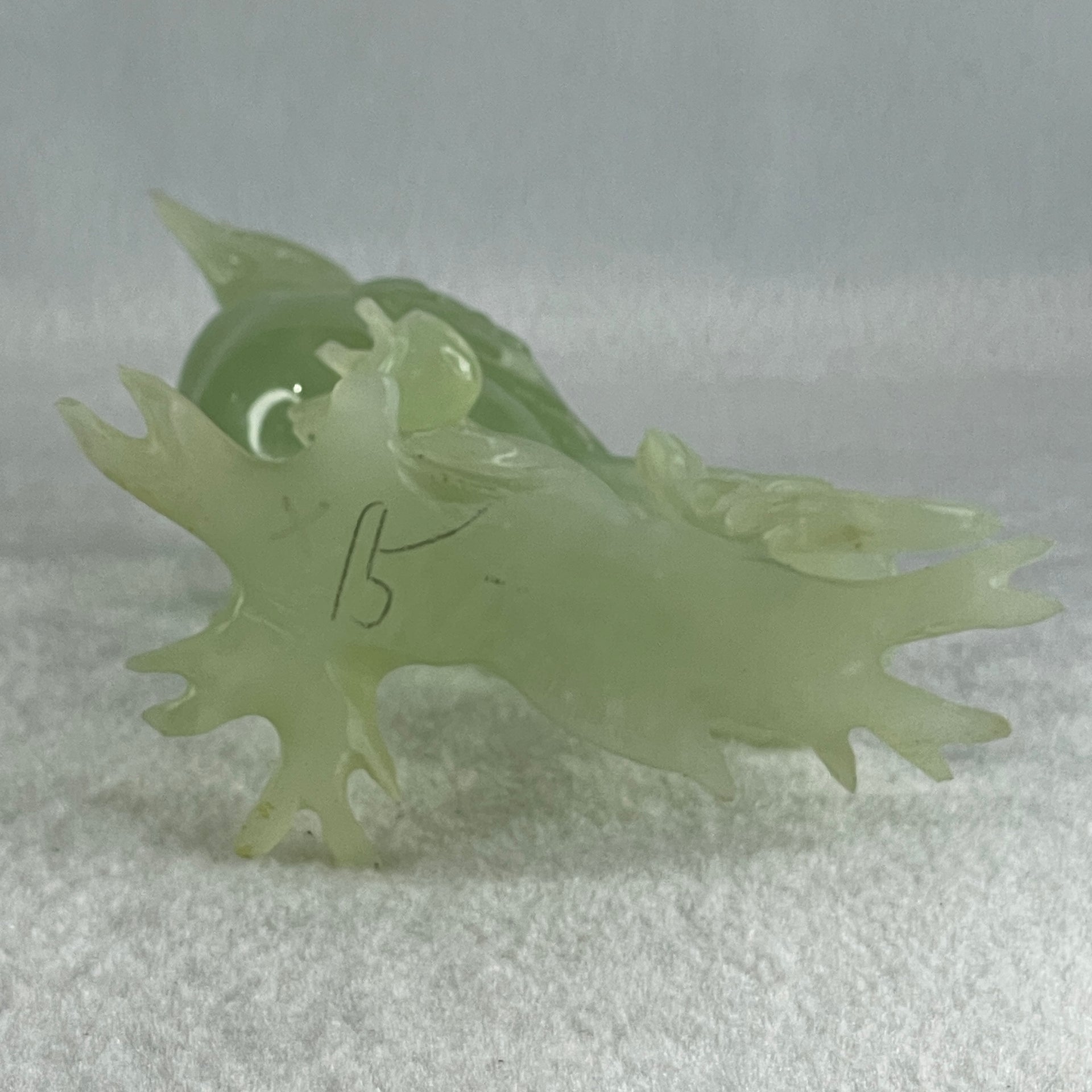 Natural Green Serpentine Javan Mynah Birds on Tree with Wooden Stand Display 430.6g 137.0 by 190.0 by 75.0mm - Huangs Jadeite and Jewelry Pte Ltd