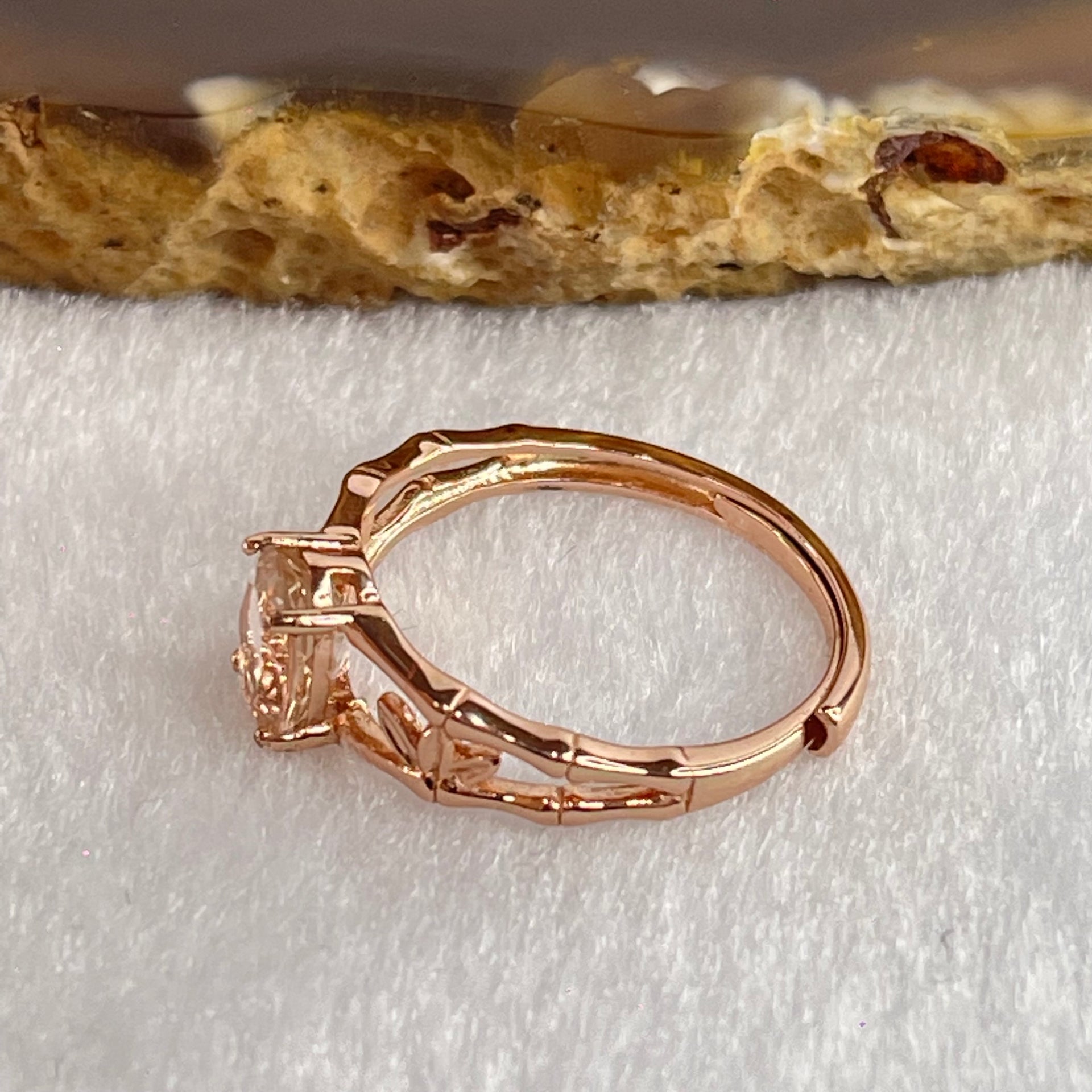 Natural Pink Morganite in S925 Sliver Rose Gold Color Bamboo Design Ring (Adjustable Size) 1.58g 6.8 by 5.1 by 3.5mm - Huangs Jadeite and Jewelry Pte Ltd