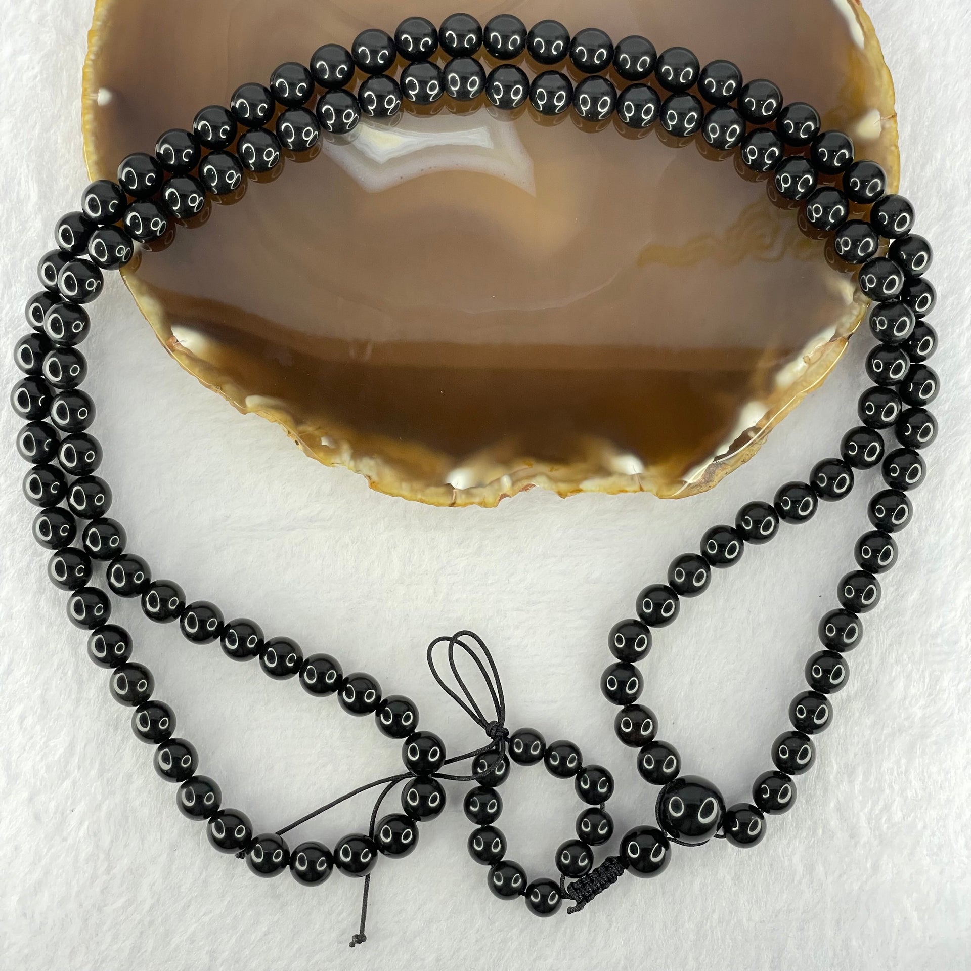 Natural Black Amber Beads Necklace 天然黑琥珀项链 39.36g 88cm 13.0mm 1 Bead 10mm 1 Bead 8.7mm 108 Beads - Huangs Jadeite and Jewelry Pte Ltd