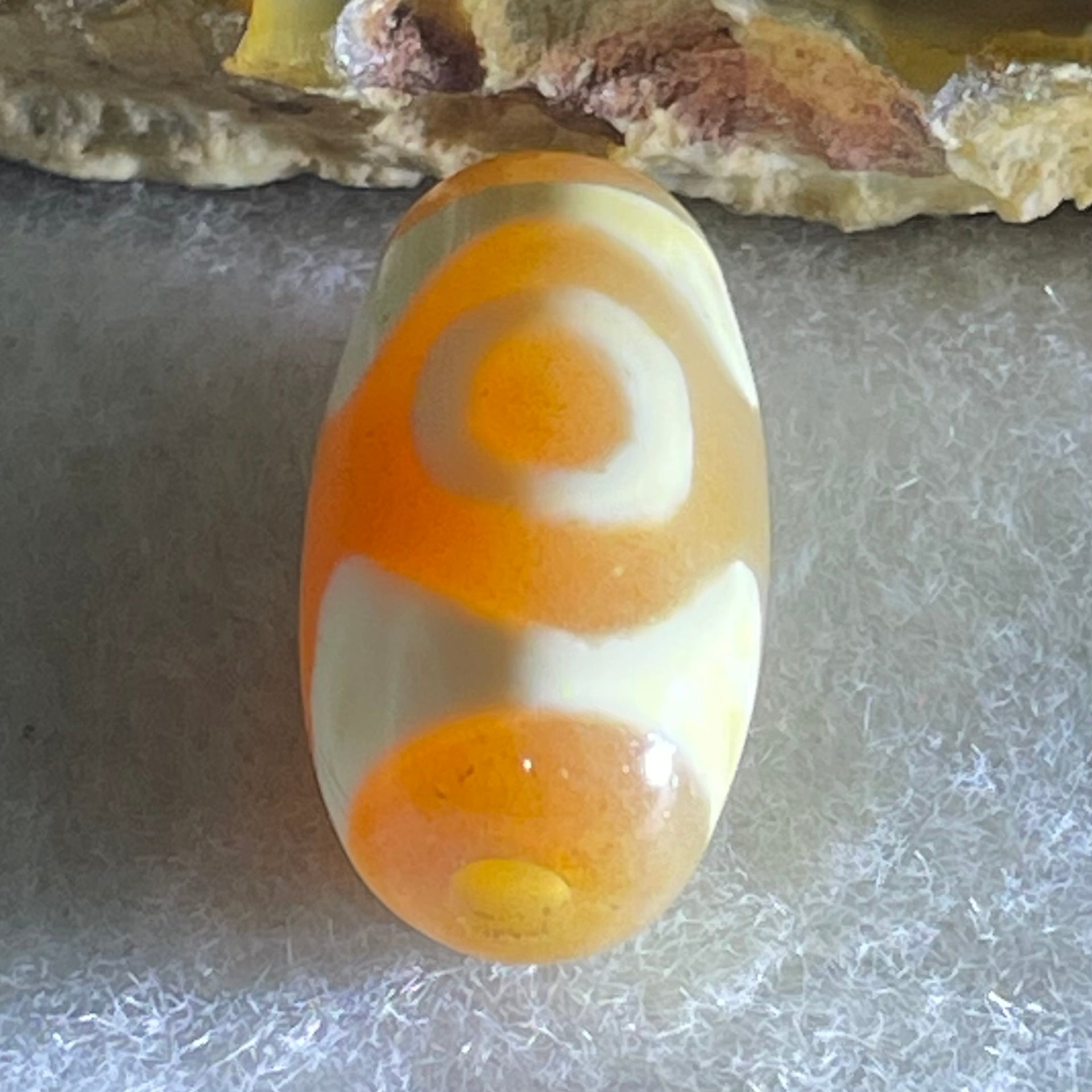 Natural Powerful Tibetan Old Oily Agate 3 Eyes Dzi Bead Heavenly Master (Tian Zhu) 三眼天诛 2.90g 19.5 by 10.2mm - Huangs Jadeite and Jewelry Pte Ltd