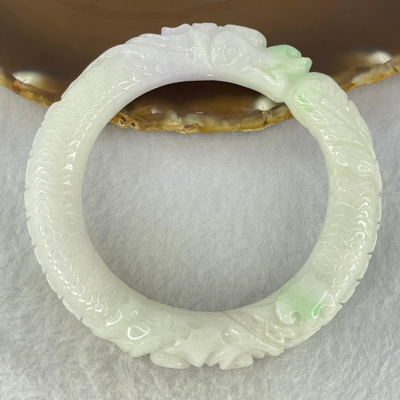 Type A Faint Green Lavender Jadeite Carved Ruyi Bangle Internal Diameter 56.0mm 86.81g 18.0 by 9.5mm (Internal Lines) - Huangs Jadeite and Jewelry Pte Ltd