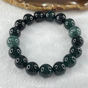 Type A Old Mine Dark Blueish Green Jadeite Beads Bracelet 50.00g 17cm 12.8mm 2 Beads 11.9mm 15 Beads - Huangs Jadeite and Jewelry Pte Ltd