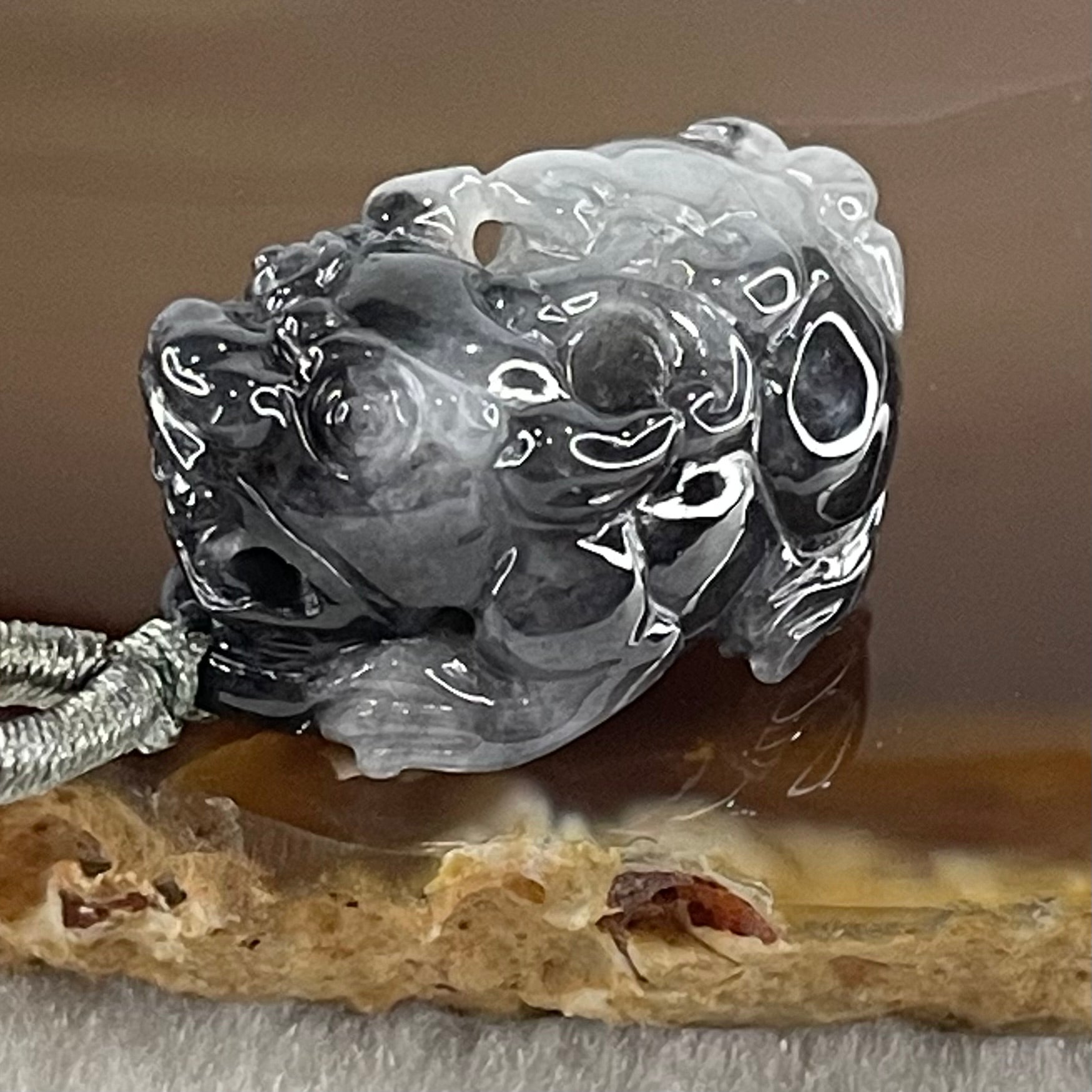 Type A Wuji Black Grey Patches Jadeite Male Pixiu Pendant Charm 8.96g 25.4 by 14.9 by 12.7mm - Huangs Jadeite and Jewelry Pte Ltd