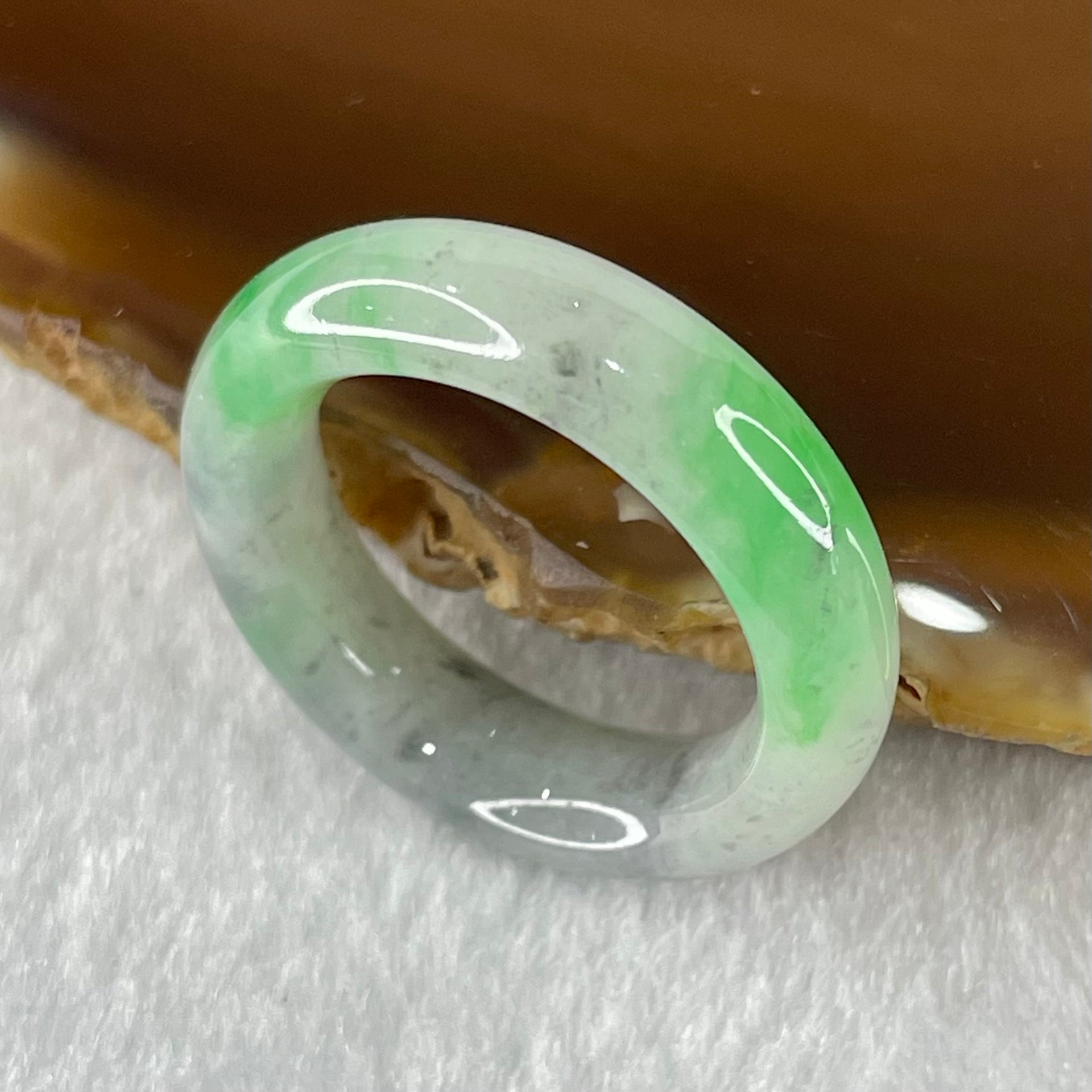 Type A Wuji Grey with Apple Green Piao Hua Jadeite Ring 5.25g 6.5 by 4.6mm US8.5 HK18.8 - Huangs Jadeite and Jewelry Pte Ltd