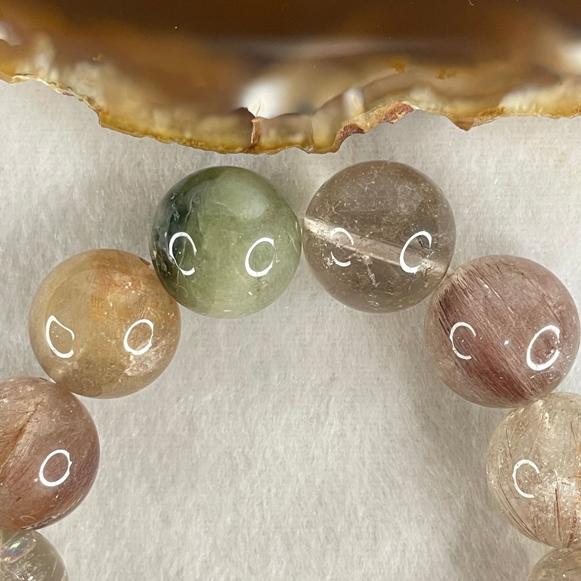 Average Grade Natural Copper with Green Rutilated Quartz Beads Bracelet 70.65g 16cm 15.4mm 14 Beads - Huangs Jadeite and Jewelry Pte Ltd