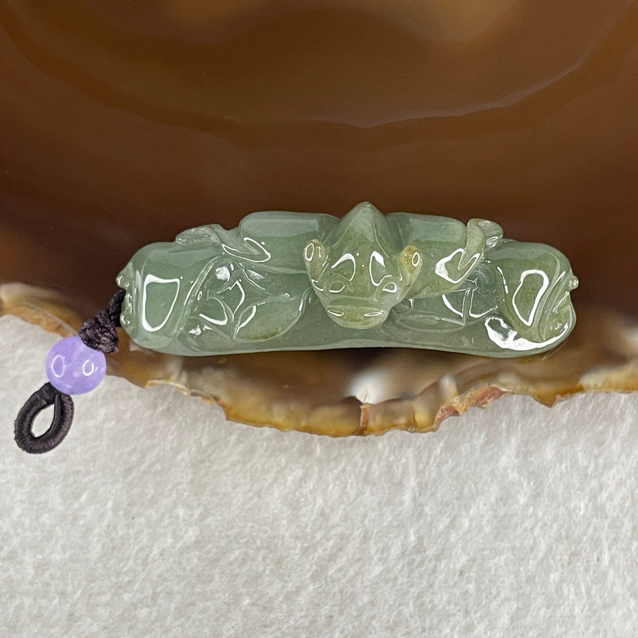 Natural Type A Green with Brownish Jadeite Bat with Coins and Ruyi Pendant Charm 16.14g 50.7 by 15.0 by 14.7mm - Huangs Jadeite and Jewelry Pte Ltd