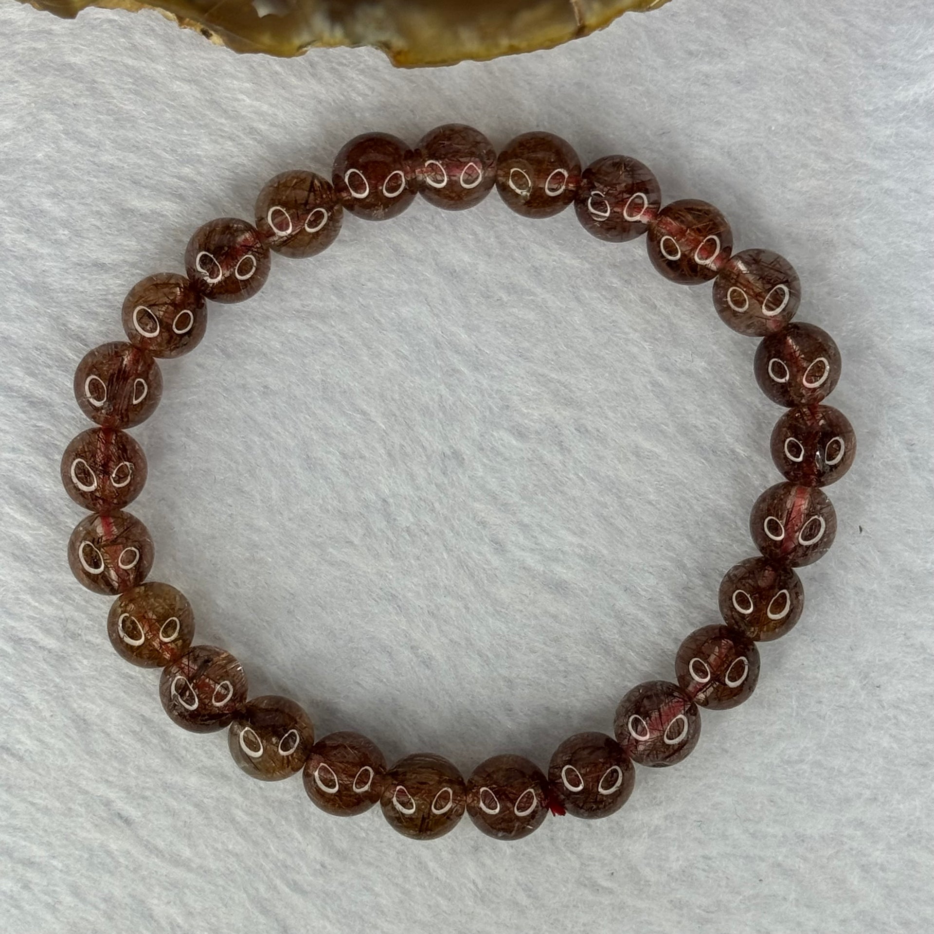 Natural Copper Rutilated Quartz Beads Bracelet 天然銅髮晶手镯 16.01g 16cm 7.9mm 25 Beads - Huangs Jadeite and Jewelry Pte Ltd