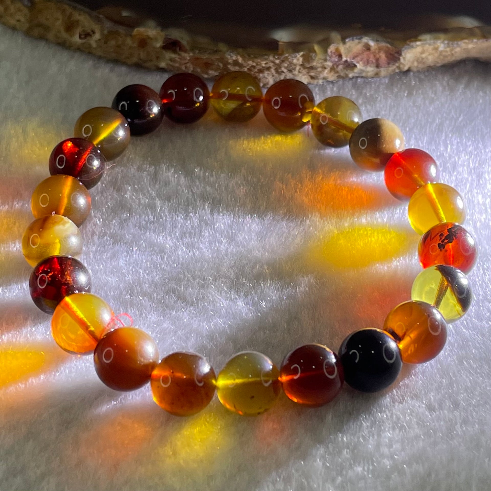 Natural Muti Color Amber Beads Bracelet 7.90g 16cm 8.8mm 22 Beads - Huangs Jadeite and Jewelry Pte Ltd