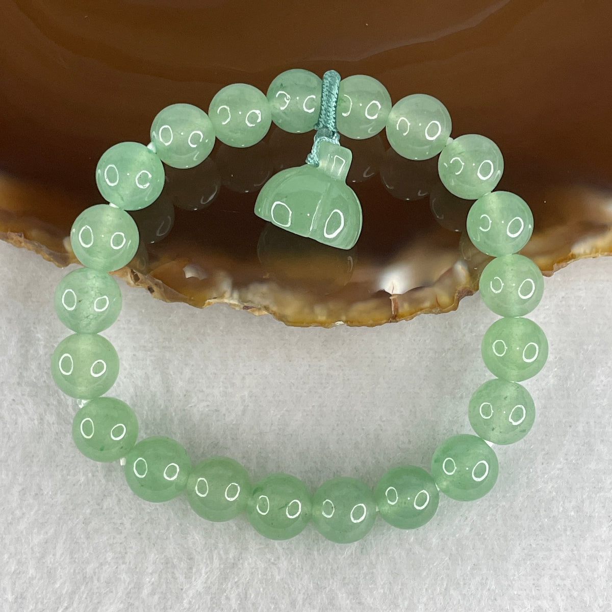 Natural Green Aventurine Bead Bracelet with Lotus Charm | Untreated Stone of Opportunity Stretch Bracelet (19.26g | 14cm Wrist | 8.5mm | 21 Beads)