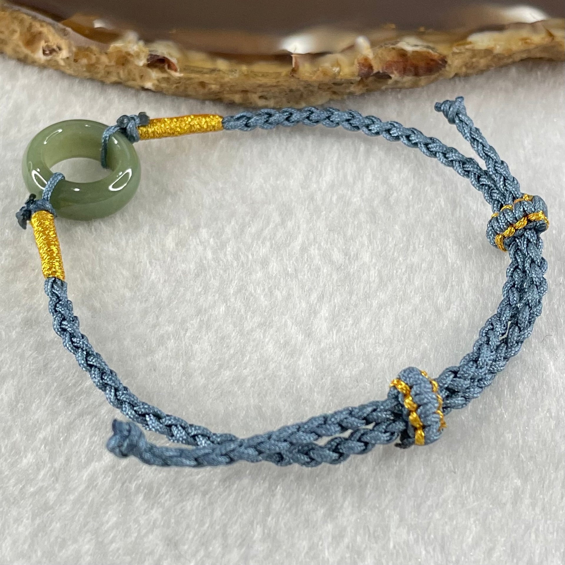 Type A Blueish Green Jadeite Ping An Kou Donut With String Bracelet 2.60g 15.2 by 5.9mm - Huangs Jadeite and Jewelry Pte Ltd
