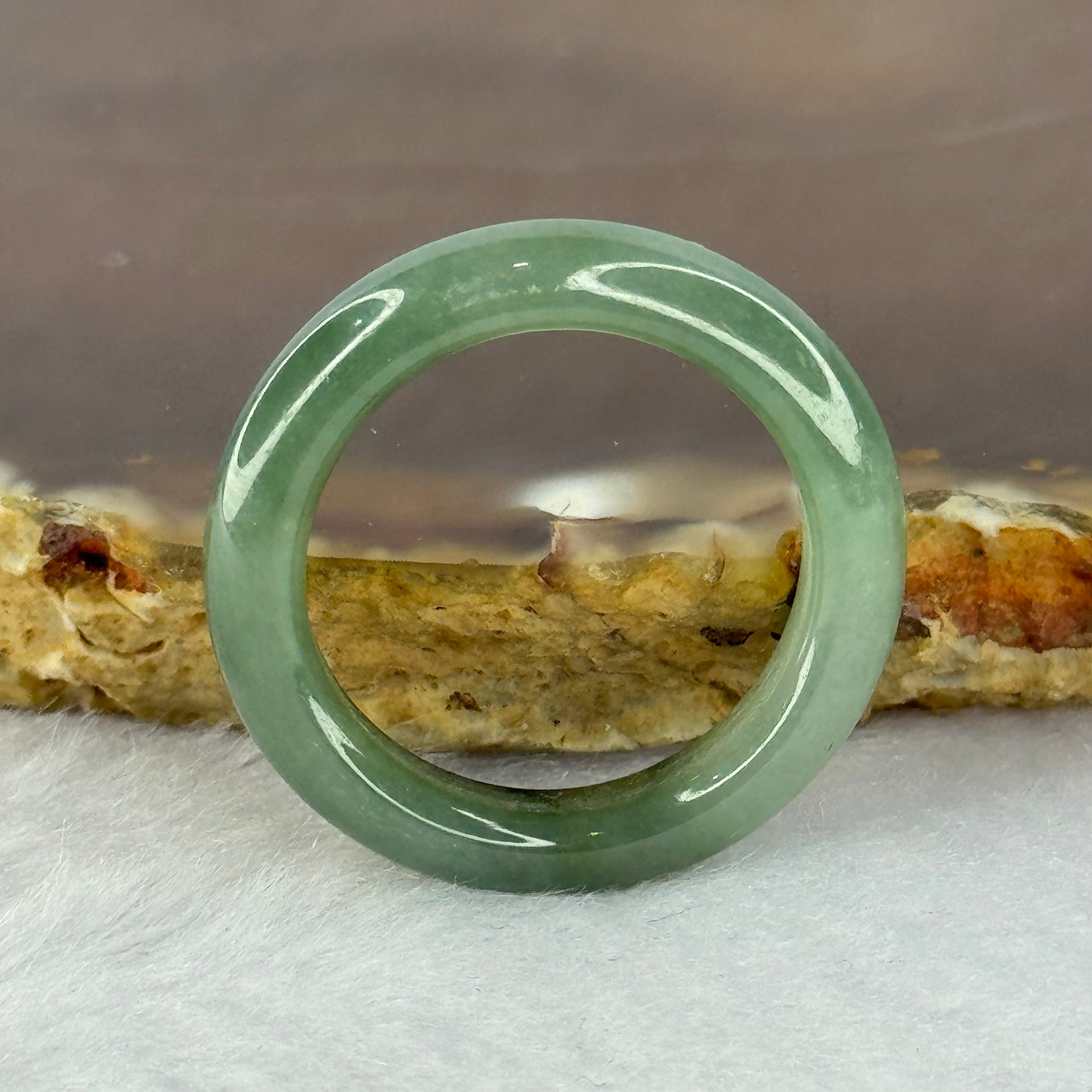 Type A Oily Green Jadeite Ring 3.19g 5.0 by 4.0mm US8.25 HK18 - Huangs Jadeite and Jewelry Pte Ltd