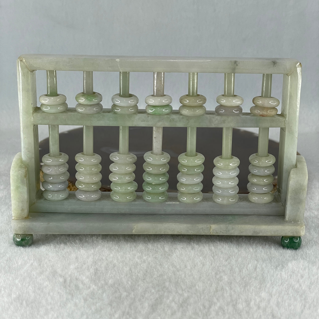 Natural Type A Light Green Light Lavender Jadeite Abacus with Jadeite Stand Display 276.0g 128.8 by 34.6 by 84.2mm - Huangs Jadeite and Jewelry Pte Ltd
