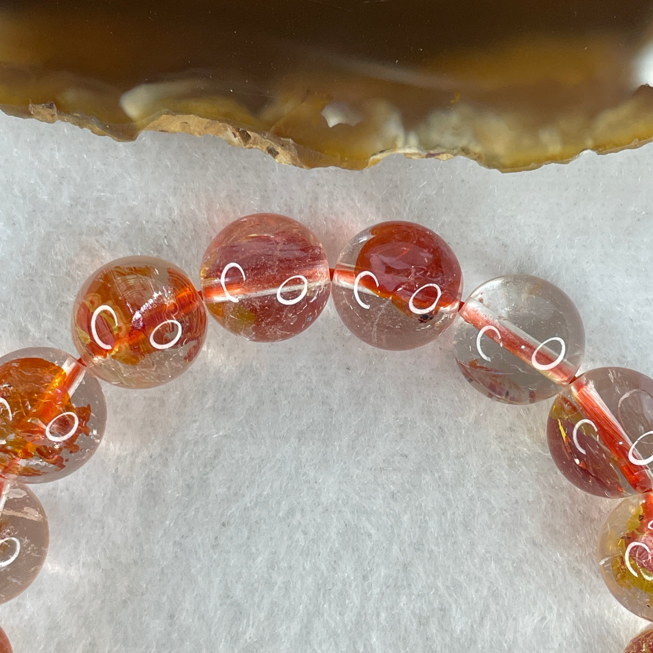 Certified Very Very Good Grade Natural Koi Fish Gel Flowers Quartz Beads Bracelet | (33.926g 11.2mm | 16cm Wrist Sizing | 18 Beads)