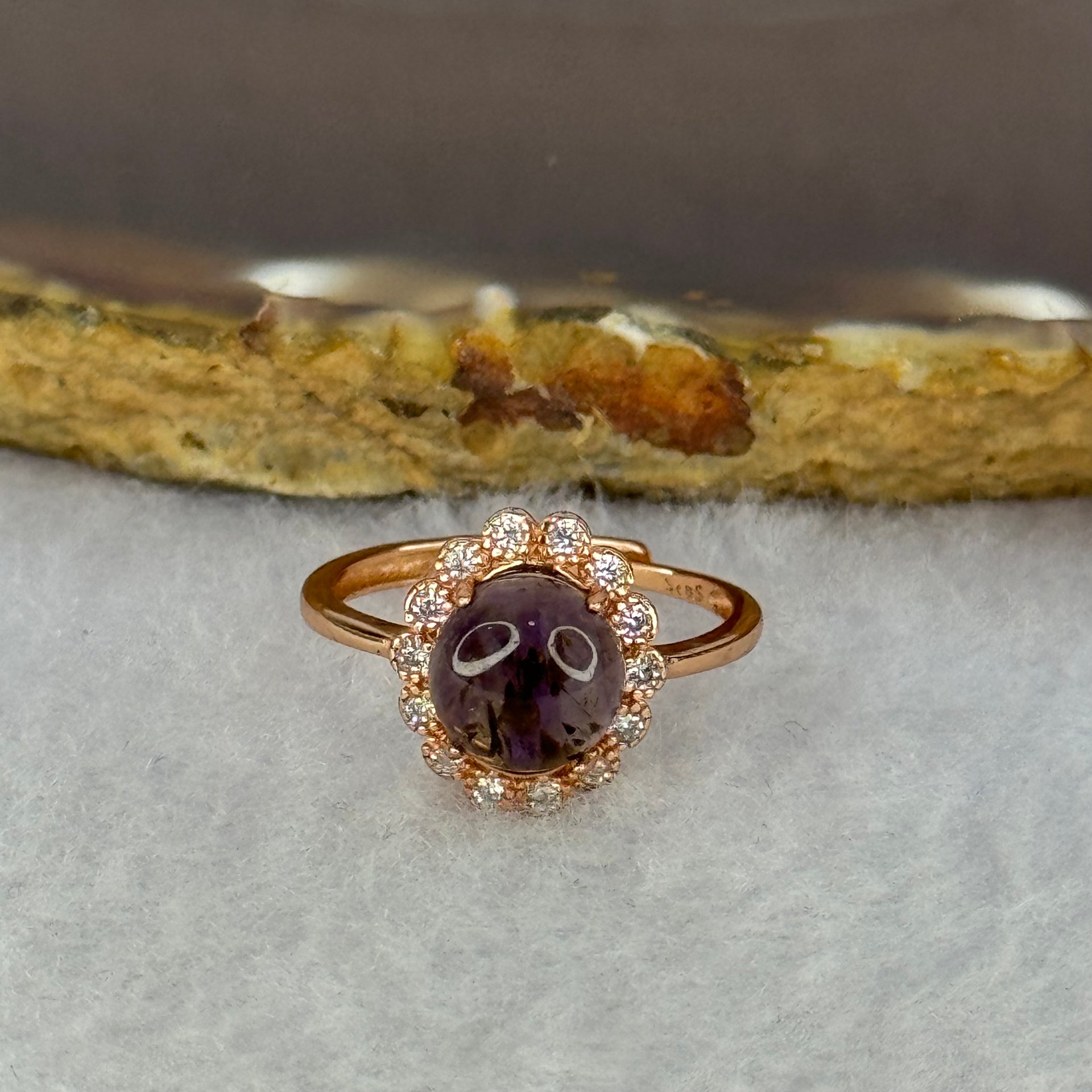 Good Grade Natural Auralite 23 in S925 Silver Rose Gold Color Ring (Adjustable Ring) 1.98g 8.3 by 4.5mm - Huangs Jadeite and Jewelry Pte Ltd