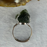 Natural Czech Republic Moldavite Meteorite Crystal in S925 Sliver Ring (Adjustable Size) 天然捷克陨石925银戒指 4.59g 14.0 by 13.3 by 13.5mm - Huangs Jadeite and Jewelry Pte Ltd