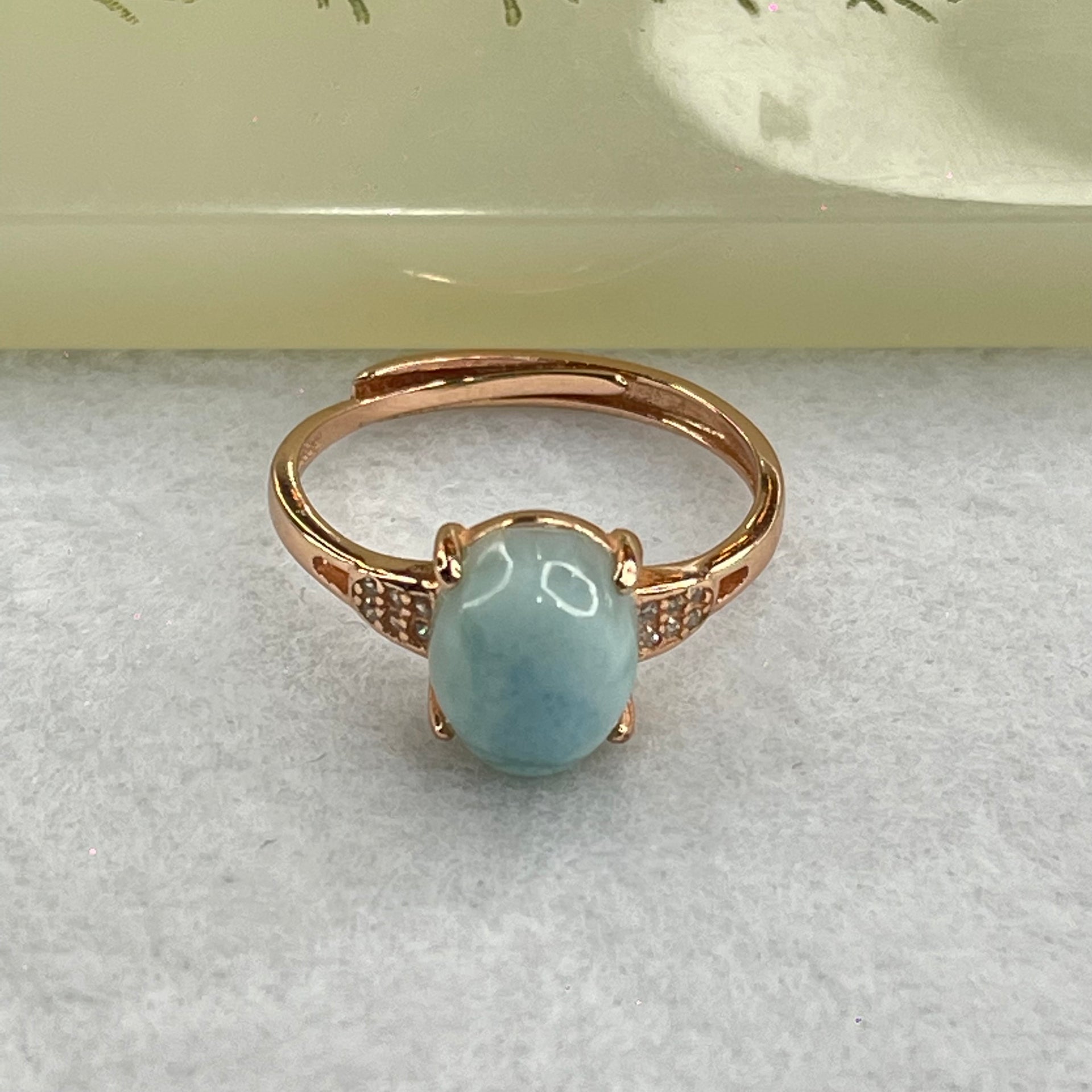 Natural Larimar in S925 Silver Rose Gold Color Ring (Adjustable Size) 2.36g 9.4 by 7.8 by 5.5mm - Huangs Jadeite and Jewelry Pte Ltd