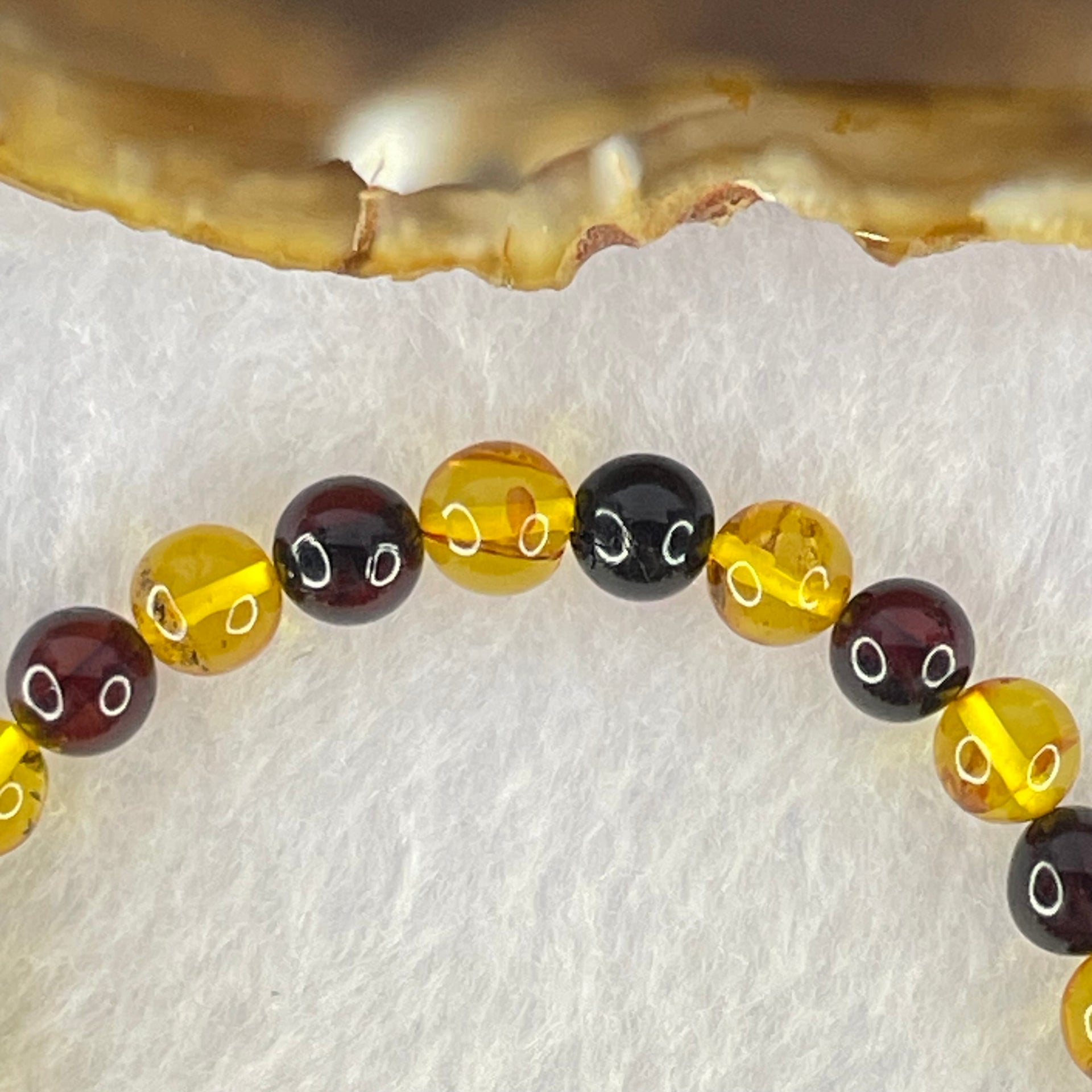 Natural Blood Red and Yellow Amber Beads Bracelet 3.66g 14.5cm 6.4mm 28 Beads - Huangs Jadeite and Jewelry Pte Ltd