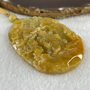 Grand Master Type A Yellowish with Light Green Patches Jadeite Cai Shen Ye God Of Fortune on Shan Shui with Gui Ren Pendant 75.70g 77.0 by 51.1 by 10.0mm - Huangs Jadeite and Jewelry Pte Ltd