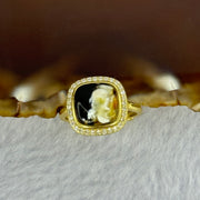 Natural Green Amber with Milk and Yellow Inclusions in S925 Sliver Gold Color Ring (Adjustable Size) 2.74g 9.0 by 3.0mm - Huangs Jadeite and Jewelry Pte Ltd